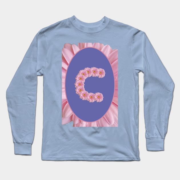 Floral Letter C Pink Gerbera Daisy Monogram Long Sleeve T-Shirt by ellenhenryart